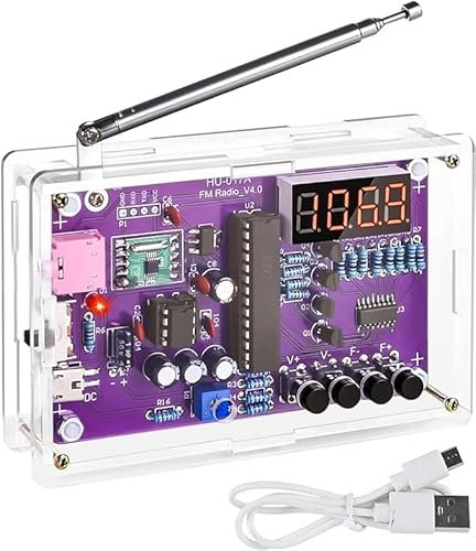 Lötübungs Kit, FM Radio Kits, DIY Elektronik Löt Bausatz Radio Modul, FM 87-108 MHz Drahtloser Empfänger zum Lernen und Lehren,mit Acrylgehäuse