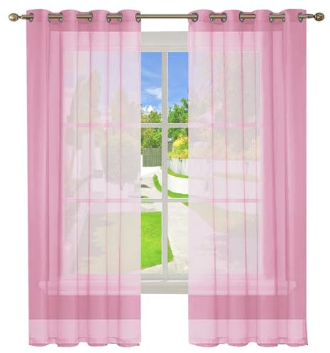 GAIFNAG Tende Voile Trasparenti 120 x 240 cm Lino Naturale, Sole Antimosche Lavabile Regolabile Tende per Interni a Vetro, Tende Cucina con Tasca per Camera da Letto Salotto, Rosa