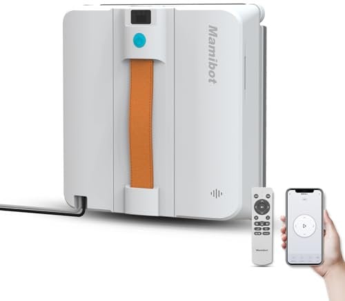 Mamibot W120-DP robot limpiacristales, planificación inteligente de recorrido, doble chorro de agua cruzado, control remoto y aplicación para limpieza de cristales, blanco/azul