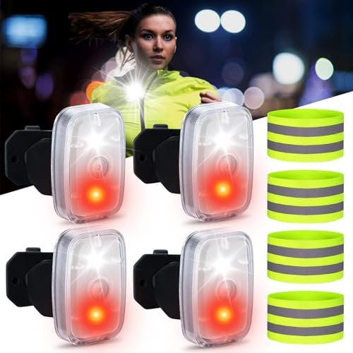 BORDEAG LED Clip Lampe, 4 Stück Stirnlampe LED mit Reflektorbänder, Brustlampe USB Wiederaufladbar mit 5 Lichtmodi, LED Kleinstirnlampe, Sicherheitslicht für Joggen Laufen Klettern Camping Angeln