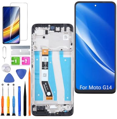 HLYGZX Pantalla de repuesto para Motorola Moto G14 LCD, XT2343, pantalla táctil, digitalizador, kit de piezas de reparación (negro con marco)