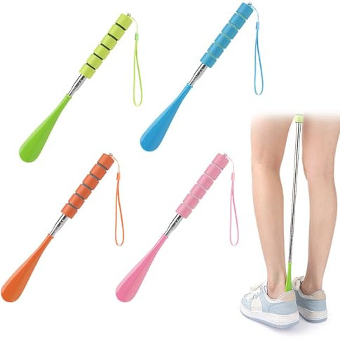 LUHOCIY 4 Pièces Chausse Pied Telescopique, Chausse-pieds Télescopique, Chausse Pied Long Metal Convient Aux Adultes pour Mettre des Chaussures Facilement, Conception d'extension Sans Courbure