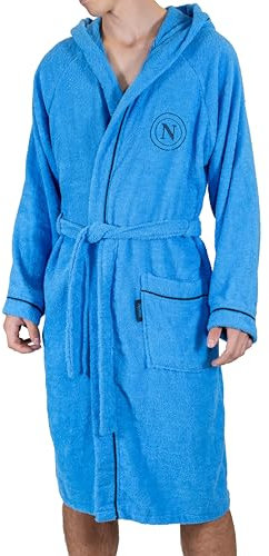 hermet SSC Napoli, Accappatoio In Microspugna Adulto Con Cappuccio, 100% Cotone, Busta Salvaspazio, taglia XL, Prodotto Ufficiale, Azzurro