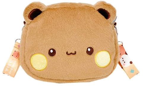 Bear Design Plush Purse, Plush Shoulder Bag, Cute Bear Sling Bag, Decorative Cartoon Animal Purse 20x15.5x4cm for travel, added cuteness, Outdoor, Shopping, Khaki, White Color, Khaki, riferimento