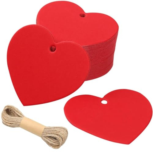 Herz Geschenkanhänger, 100 Stück Rot Kraftpapier Geschenkanhänger Etiketten mit 20m Schnur, Kraftpapier Anhänger Etiketten, Herz Deko für Hochzeit, Geburtstag Valentinstag