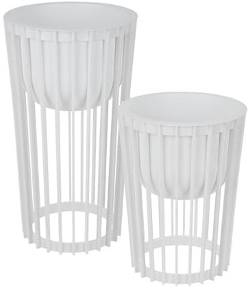 DIKEL Blumenständer Set Ø 30 cm x H 40 cm und 54 cm | Pflanzenständer aus robustem Kunststoff, beidseitig verwendbar | Blumenhocker für drinnen und draußen | Pflanzentisch modern und praktisch | Weiß