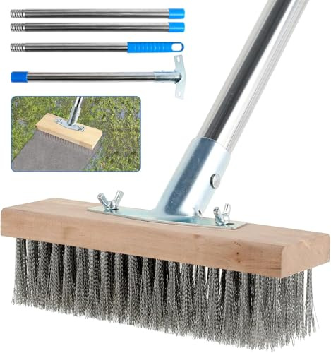 Stahldrahtbesen Teleskopgriff 48-165cm, Drahtbesen Robust zum Moos Reinigen für Reinigung Höfen, Mauern, Gärten, Terrassen, Pflastersteinen
