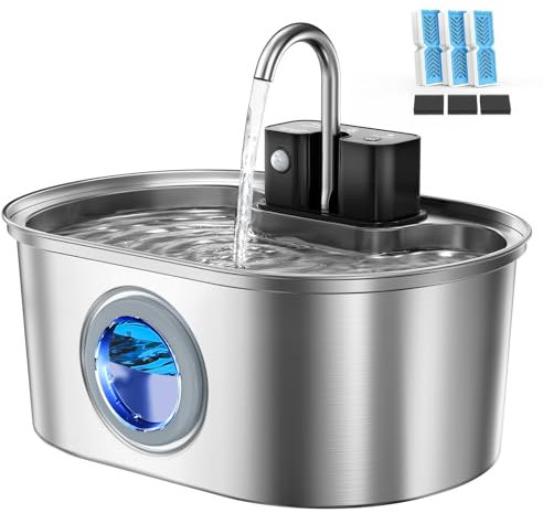 Fuente de agua para gatos de acero inoxidable de 3,2 litros, funciona con pilas, inalámbricas, para beber en interiores, dispensador automático de agua para mascotas con bomba ultra silenciosa