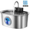 Fontaine à eau pour chat en acier inoxydable 3,2 l - Fontaine sans fil à piles pour boire à l'intérieur, distributeur automatique d'eau pour animaux de compagnie avec pompe ultra silencieuse