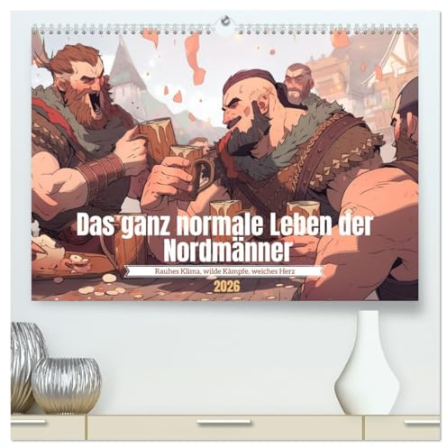 Das ganz normale Leben der Nordmänner (hochwertiger Premium Wandkalender 2026 DIN A2 quer), Kunstdruck in Hochglanz: Comic-Krieger: Manga Mythologie (CALVENDO Spass)