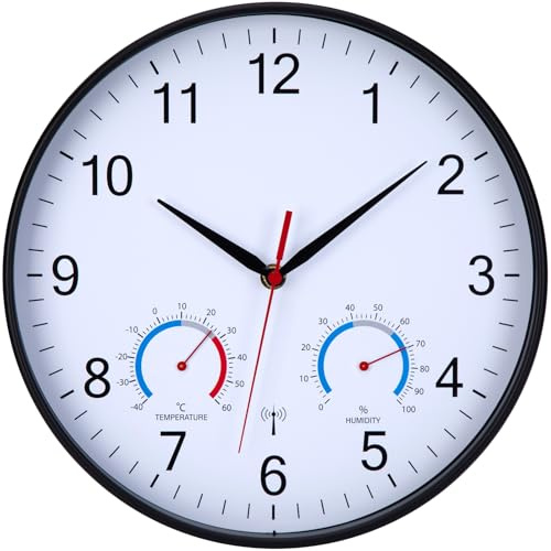 NESIFEE Wanduhr Funk Uhr Mit Temperaturanzeige funkuhr Wand Weiß 30cm | Moderne Uhr Wand, Badezimmeruhr Funk, Funkwanduhr, Wandfunkuhr, Küchenuhr Deko Wohnzimmeruhr, Badezimmer Uhr