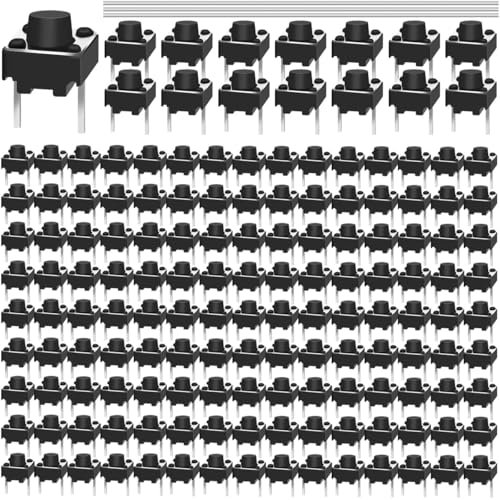 MKBKLLJY 150PCS 2 Pin Momentary Tactile Tact Push Button Switch 6 x 6 x 5mm Mini Micro Tact Switch ON/OFF Assortment Kit with Solder Wire for Panel PCB Breadboard Circuit Board Camera