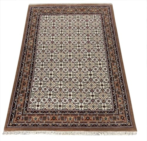 WAWA TEPPICH Handgefertigter Wollteppich Beige 250 x 350 cm | Handgefertigter Designteppich aus Wolle für vielseitige Wohnbereiche