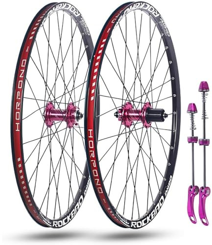 KUNYOS 24'' 26'' 27,5'' 29'' Fahrrad Laufradsatz Für Mountainbike Schnellspanner Vorderräder Hinterräder Double Layer Felgen Scheibenbremse 32H Naben Für 7-11 Gang,Rosa,26inch