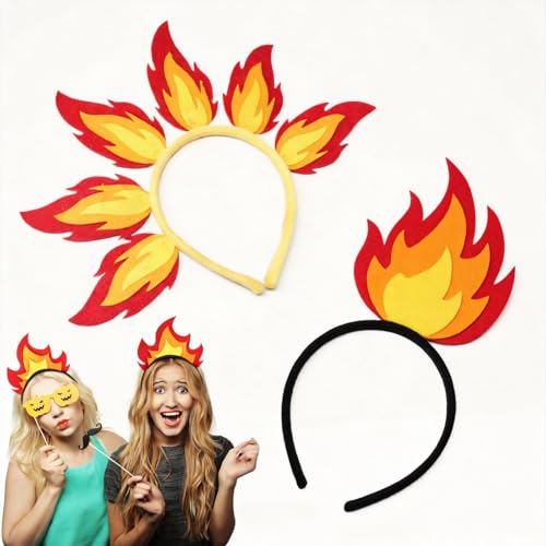 WANGHONGGOGO 2-teiliges Flammenstirnband, ein Kostümaccessoire mit Flammeneffekt, geeignet für Musikfestivals, Karneval, Kopfbedeckungen, Haarschmuck für Damen, Halloween Party Kostümstreiche