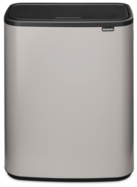 Brabantia Bo Touch Bin Hi 60L - Soft Touch Large Waste Kitchen Bin with Inner Bucket | Space-Saving Rubbish Container for Kitchen or Utility | Soft Grey