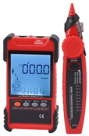 Haofy Network Cable Tester 600m Range TDR with LCD Display RJ45 RJ11 for LAN Telephone - 2-in-1 Multimeter Function Non- Fault Detection POE for IT Professionals (Red)