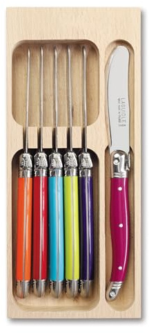 Andre Verdier Laguiole Butter Knife Spreader Set of 6, Premium Stainless Steel Butter Knives, 100% Made in France, Multicolour