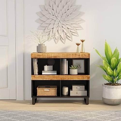 Ordellia Massivholz Mango Beistellschrank, 85x33x75 cm, Industrial Design Nachttisch, robuster Beistelltisch für Wohnzimmer, praktische Nachttische und Beistelltische, vielseitiger Bett Nachttisch