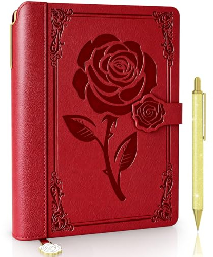 Aocii Journal en cuir pour femmes, journal quotidien ligné A5, magnifique journal pour l'écriture, journaux de voyage vintage à couverture rigide, 224 pages, stylo inclus