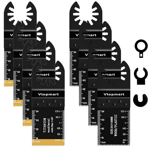 Vtopmart 8 Pcs Oscillating Saw Blades Set, Multi Tool Blades Set | High Carbon Steel & Titanium Coated, for Wood, Plastic, Soft Metal & Nails, Fit for Fein Bosch Makita Milwaukee DeWalt etc.