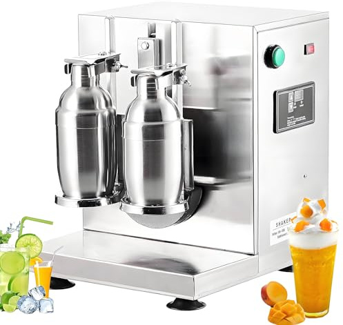 Milk Tea Shaking Machine, Stainless Steel Double Cups, Automatic Cocktail Shaker for Bubble Tea, Juice, Coffee, and More