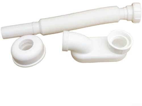 Startbuymore Tuyau de vidange pour baignoire et douche avec section extensible et bouchon de barrière en PVC (blanc)