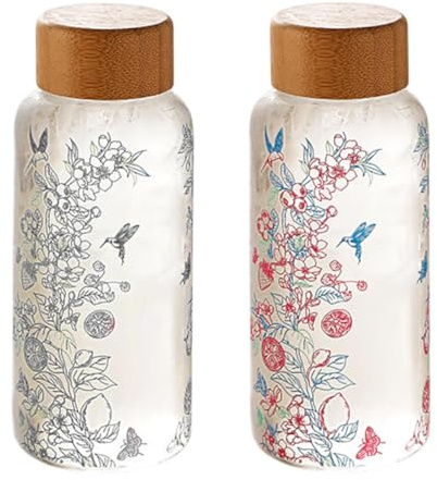Dmrbiy 2 Flaschen Trinkflasche Glas 500ml Wasserflasche Glas Es Wird Die Farbe ändern Auslaufsicher & Kohlensäuregeeignet Verändert Die Farbe Bei Kälte Geeignet Für Sport Büro Usw