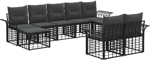 vidaXL Outdoor-Sofagarnitur 9 pcs Schwarz und Dunkelgrau Polyester, Bequeme Outdoor-Sofa-Garnitur, wetterfest, modulares Design, Flexibler Garten-Lounge, verstellbare Füße
