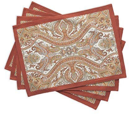 Maison d' Hermine Tischsets, 100% Baumwolle Set mit 4, 33cm x 48cm Tischset für Abendessen, dekoratives, waschbares Ostertuch für Essen und Camping, Kashmir Paisley – Erntedankfest/Weihnachten