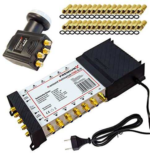 Premium X Multischalter Set 5/12 Multiswitch Deluxe Quattro LNB 32x F-Stecker, Signalverteiler 1 SAT für 12 Teilnehmer