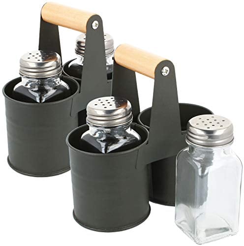 com-four® 6 piezas hecho de vidrio - Juego de agitador de especias de - sal y pimienta con soporte de metal a juego (02 piezas - Con soporte)
