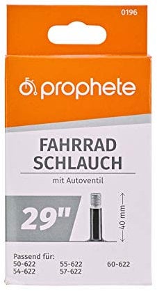 Prophete Unisex – Erwachsene Schlauch 29 x 1.9-2.3 50/60-622, Autoventil (40 mm) Fahrradschlauch, schwarz, One Size (196)