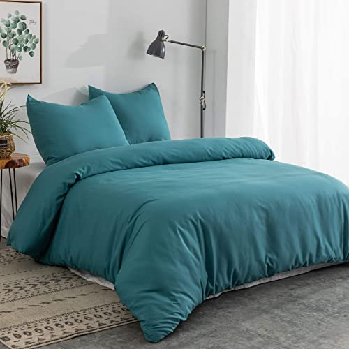 AYSW Bettwäsche gebürstet Microfaser 1 Bettbezug 200x200cm + 2 Kopfkissenbezug 80x80cm mit Reißverschluss Seeblau