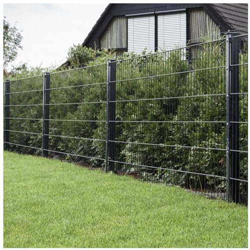HORI® Doppelstabmattenzaun Komplettset I je 200 cm Mattenzaun I verschiedene Längen und Höhen – wahlweise mit Abdeckschiene oder Klemmhalter Anthrazit,Grau RAL 7016 Höhe 103 cm Länge 30 m