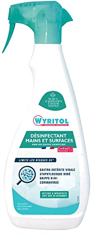 WYRITOL - Spray désinfectant mains et surfaces - Bactéricide, virucide et levuricide - Sans rinçage - action en 30 sec - Contact alimentaire - Formule naturelle - 750ML- Fabrication française