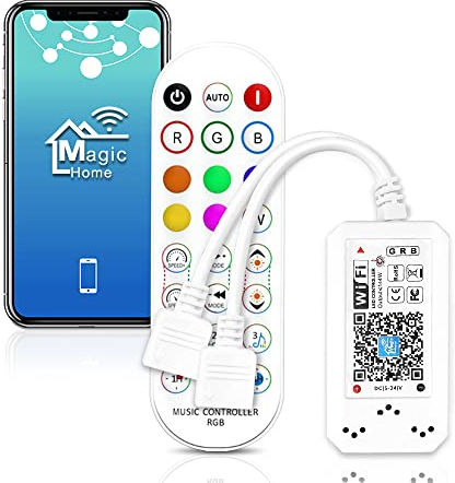 Neu WIFI RGB Led Streifen Kontroller mit 24 Tasten IR Musik Fernbedienung für 5050, 3528 Stripe Streifen,compatible with Alexa,Google Assistant