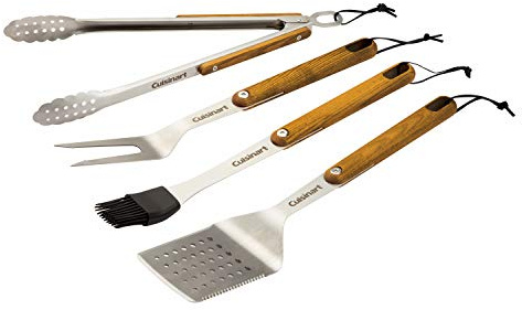 Cuisinart CGS-1100 (Spachtel, Feststellzange, Gabel, Backpinsel) 4-teiliges Grillwerkzeug-Set, Eschenholzgriff