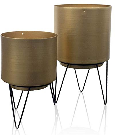 Paris Prix Lot de 2 Pots à Fleurs Pied Filaire 22cm Or