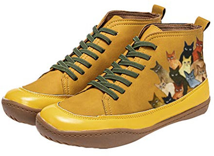 Minetom Stivaletti Donna Stivali Primaverili Estivi Sportivi Scarpe Sneaker A Collo Alto Stampa Simpatico Gatto Stringata Ankle Boots B Giallo 37 EU