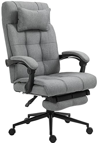 Vinsetto Office Chair, Computer Chair with Adjustable Height, Head Pillow, Footrest for Home, Light Grey