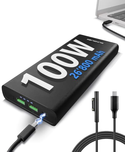 Batterie Externe Gravity 100 Sunslice 26800 mAh, USB-C Power Delivery 100W, Câble Microsoft Surface, Recharge Rapide pour Ordinateurs, iPhone, Tablettes, et Laptops