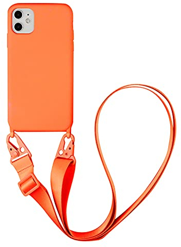 Emlivi Handykette Hülle kompatibel mit iPhone 11 Pro Necklace Hülle mit Kordel Handyhülle Nylon Schultergurt zum Umhängen Silikon TPU Schutzhülle mit Band kompatibel mit iPhone 11 Pro, Orange