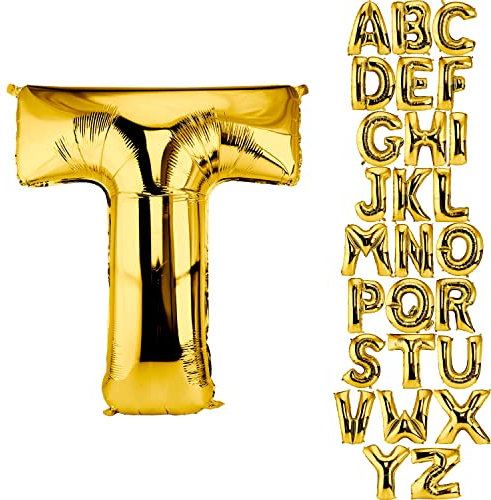 DekoRex Folienballon Gold 82cm Luftballon Geburtstag Hochzeit Deko (Buchstabe T)