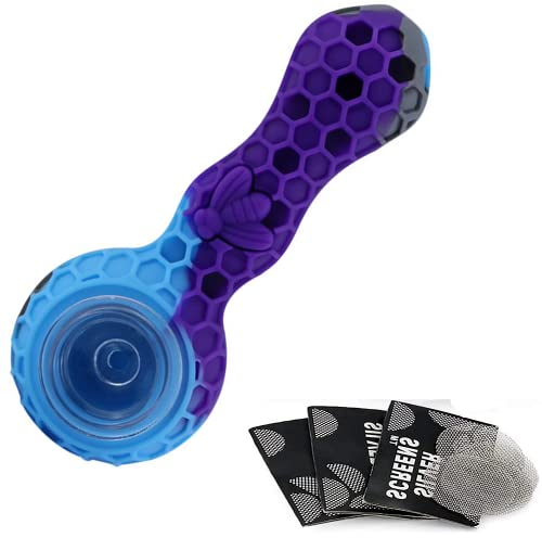 Smoking Pipe Silicone Weed Pipe Silicone Pipe with Cleaner Cover and Decorative Bowl Interior Heat Resistant Beautiful Gift for Father Husband(Random Color)