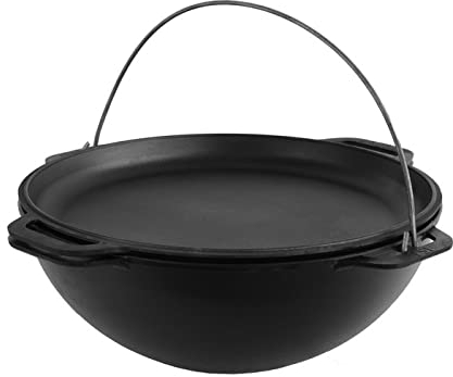 Brizoll KA10-3 Kazan Asian, Dutch Oven Kessel mit Deckel, Gusseisen, 10 l, Schwarz