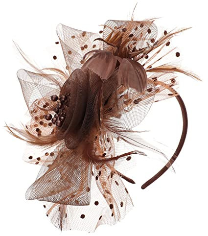 Lurrose Fascinators for Women Coffee Brown Fascinator Hairband Flower Mesh Tea Party Headband Hair Accessories for Wedding Women Girls