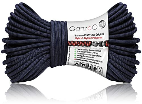 Ganzoo Paracord 550 Seil dunkel blau, 4mm, Typ 3, Nylon Polyester, Hybrid, Armband, Hunde-Leine, Hunde-Halsband knüpfen, ca. 250kg Bruchlast, Outdoor Rope, Camping Schnur, Allzweckseil, 30 Meter