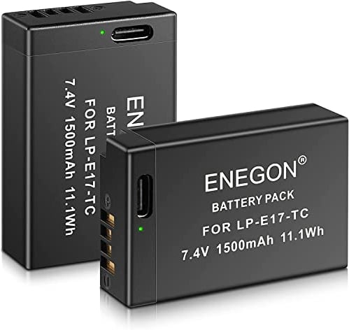 ENEGON LP-E17 Typ C Ladegerät Port Akkus 1500 mAh für Canon Rebel SL2, T6i, T6s, T7i, EOS R10, R8, RP, R50, R100, M3, M5, M6, EOS 200D, 250D, 77D, 750D, 760D, 800D, 8000D, RP