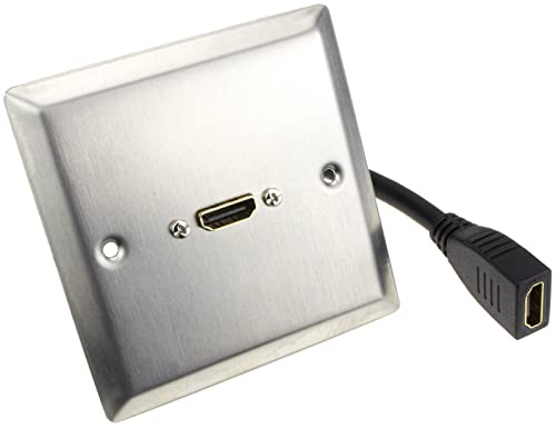 HDMI 2.0 4K Single Wall Plate Faceplate Socket with Pigtail - Brushed Steel